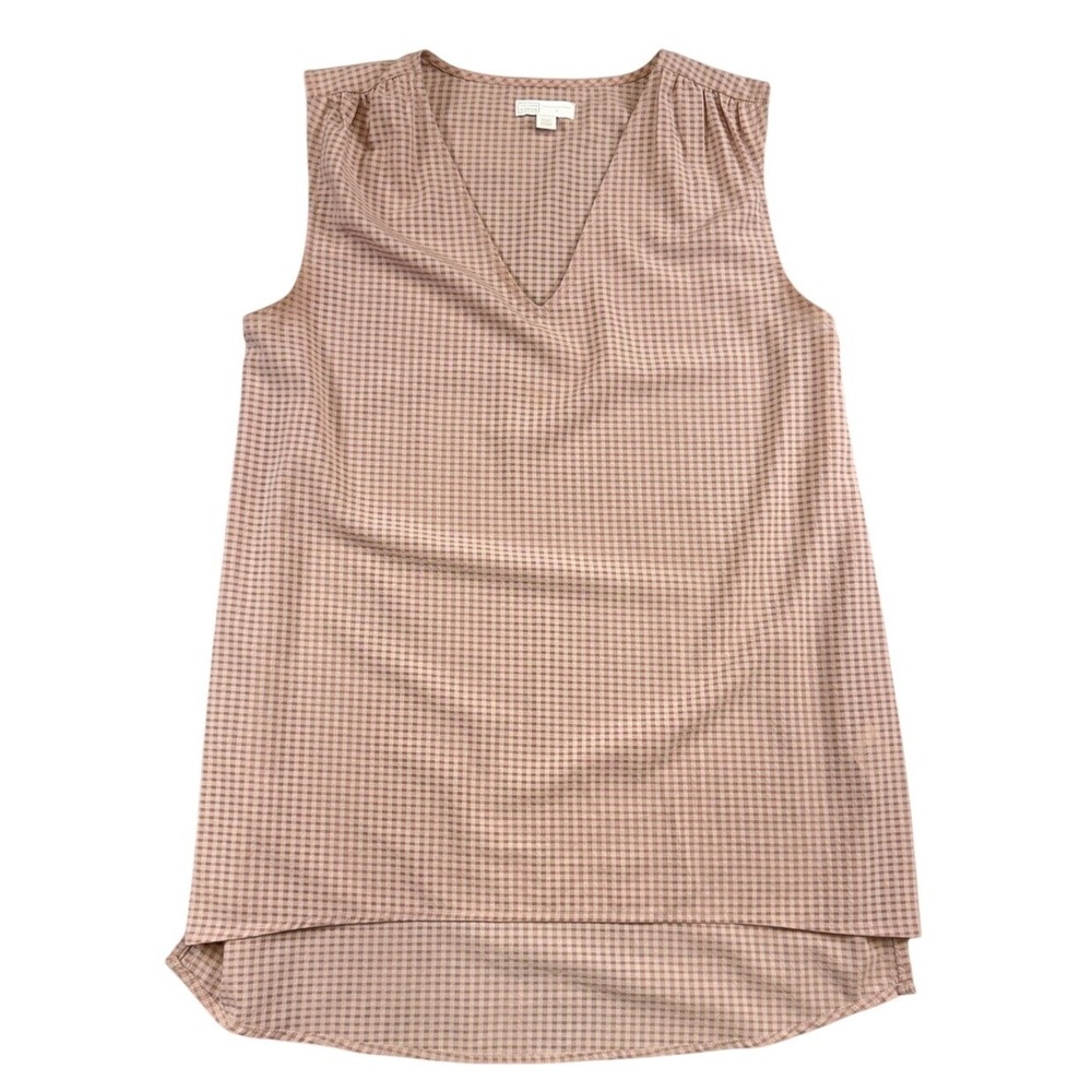 14th & Union Womens Small Terracotta Gingham V-Neck Sleeveless High-Low Blouse